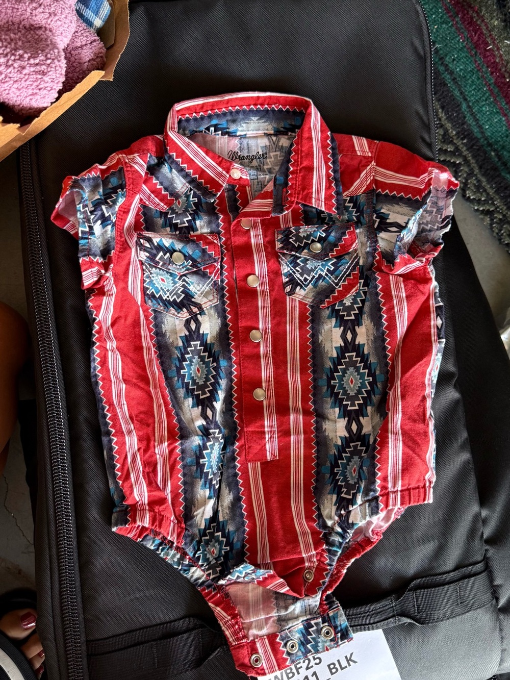Wrangler Red Aztec-Print Button Front Baby Romper
